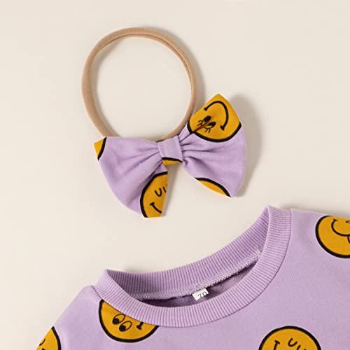 Dream Bus Newborn Baby Girl Clothes Sweatshirt Romper Onesie Long Sleeve Bodysuit Baby Girl Jumpsuit+Headband Winter Outfits(Purple,9-12Mo) #TOP2
