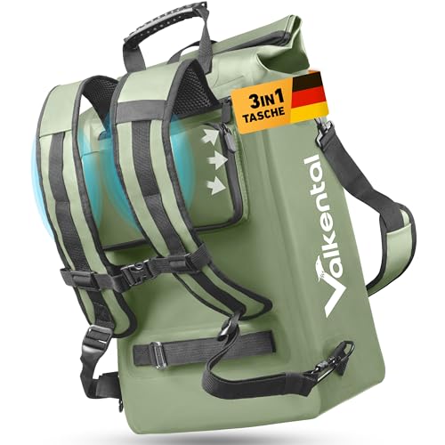 Valkental 3in1 Fahrradtasche [Bis 25L] - Das Original - Geeignet als Gepäckträgertasche Rucksack und Umhängetasche - 100% Wasserdicht & Reflektierend - Sichere Befestigung [Abschließbar] Laptopfach