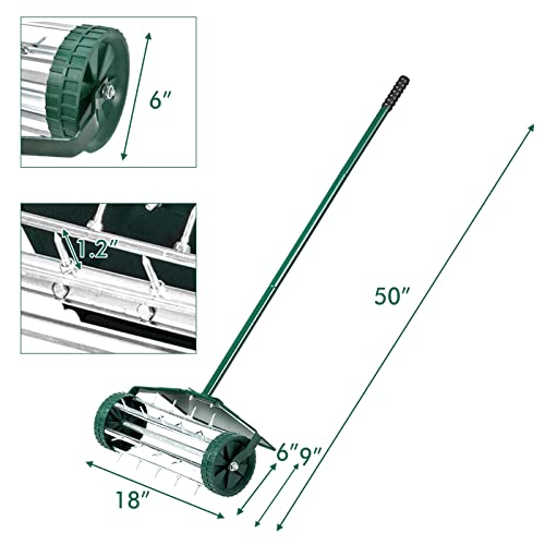 Gymax Rolling Lawn Aerator, Push Aerator With Anti-Slip Handle And Tine Spikes, Heavy Duty Manual Lawn Aeration Machine For Grass Maintenance And Soil Care (With Fender) #TOP6