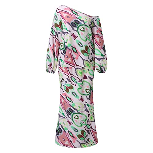 Sweater Skirts For Women Knee Length Ladies Loose Printed Long Sleeve Off Shoulder Top Half Interview Suits Women Set Sky Blue #TOP3