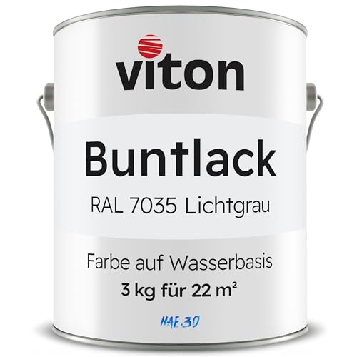 Viton Buntlack 3 Kg Grau - Seidenmatt - Wetterfest für Außen und Innen - 3in1 Grundierung & Lack - HAE 30 - Nachhaltige Farbe auf Wasserbasis für Holz, Metall & Stein - RAL 7035 Lichtgrau