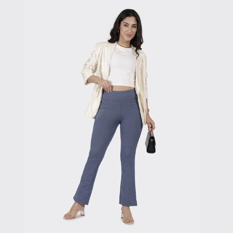 Image of BlissClub Werk-It Flare Pants for Women Office Wear, Formal Cotton Trousers with High Waist and 4 Pockets, Regular (for Women Above 5'5 ft)
