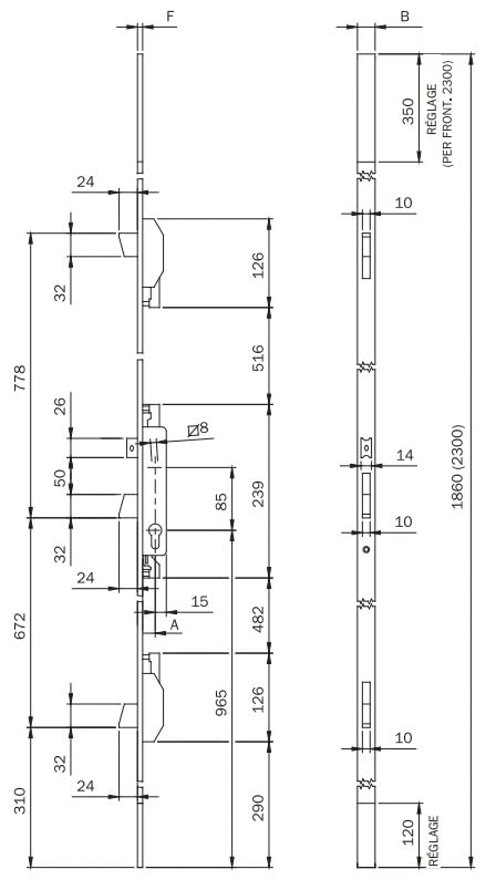 Serrure multipoint Electa Iseo axe 22mm pour menuiserie métallique - 3