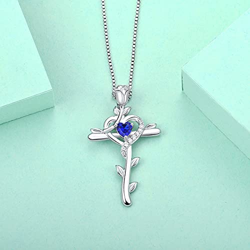 STARCHENIE Rose Cross Necklace 925 Sterling Silver Heart Crucifix Pendant Birthstones Jewelry for Women4