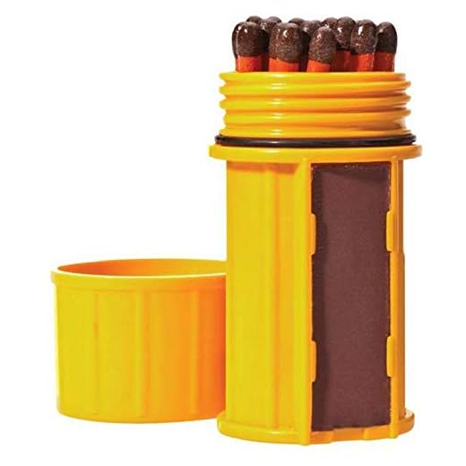 UCO Kit d'allumettes Stormproof avec étui étanche, 25 allumettes tempête et 3 percuteurs – Jaune