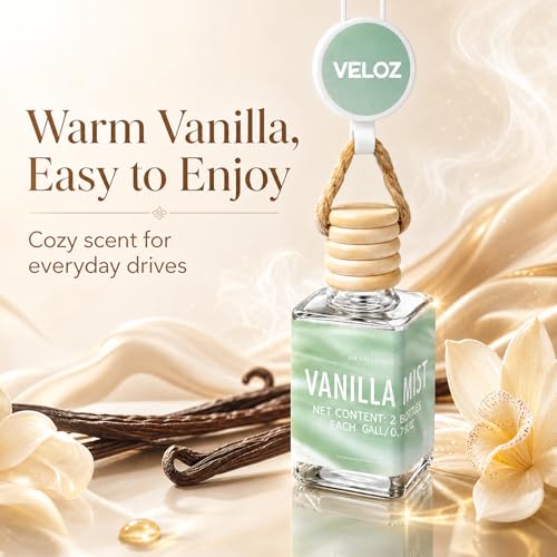 Image of Vanilla Cream Hanging Car Air Freshener Diffuser, 15ml Reed Wick Essential Oil Bottle with Adjustable Rearview Mirror Clip, Long-Lasting Car Scent for Cars SUVs Trucks