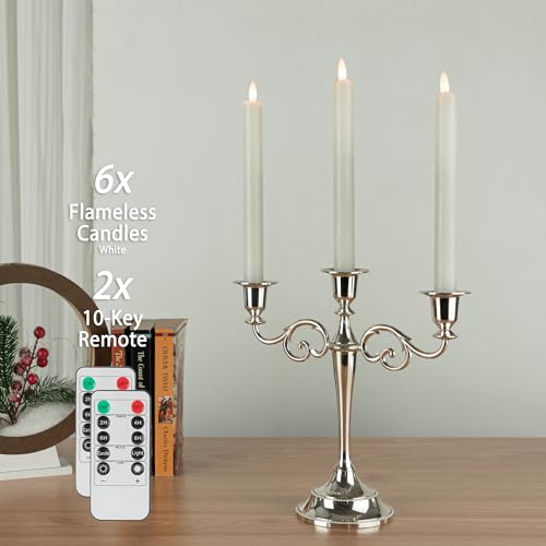 Image of Flameless Taper Candles with Rmote, 9.6 inch Real Wax Battery Operated Candles with 3D Wick, Led Candle Flickering Candlesticks, Electric Candle for Home, Wedding, Party, Decor, White