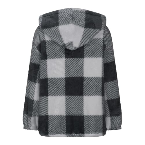 Fleece Jacket Women Fall Winter Sherpa Lined Plaid Hooded Jacket Baggy Lightweight Puffy Fuzzy Full Zip Cardigan Coat4