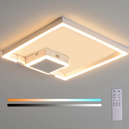 Plafón LED Lámpara de Techo LED Regulable con Control Remoto Iluminación de Techo Cuadrada Moderna 40W 3000K-6000K 3500LM Plafón de Metal Acrílico para Sala de Estar Dormitorio 40 × 40 cm Blanco Cover