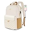 Matein School Backpack For Girls Fashion Anti Theft Tsa 17 Inch Laptop Backpack With Usb Charging Port Stylish Cute College Backpack Computer Bookbag Purse Gifts For Women Teens Work Travel Beige