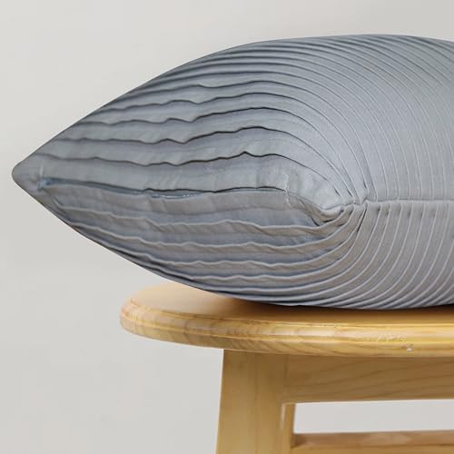 Image of HOME COLORS.IN Cotton Plain Double Side Pleated Cushion Cover - Set of 2-18 x 18 Inch - Gull Grey