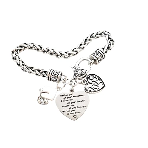 Inspirational Graduation Behind you all your Memories Bracelet for Women 2023 Personalized gift for her High School College Graduation Gifts Senior Graduate Charm Bracelet