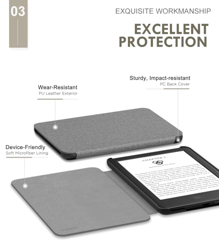 Image of MoKo Case Fits 6 inch e-Reader(11th Generation-2024 /2022 Release), Magnetic Closure Lightweight Shell Cover with Auto Wake /Sleep, Not for TCL Remarkable Kobo, Denim Gray