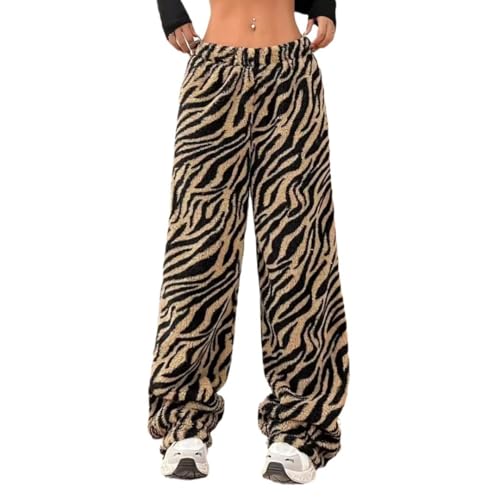 MIFJNF Women's Fuzzy Pajama Pants Zebra Leopard Print Mid Waist