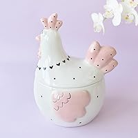 Vista 4 de Alipis Tarro de cerámica para galletas de gallo, cesta de almacenamiento de huevos en forma de pollo, soporte para huevos de gallina, recipiente