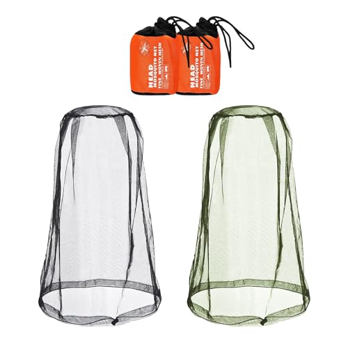 CYIOU 2 Piezas Mosquitera Cabeza Respirable Mosquitera para Sombrero Viene con 2 Bolsas de Almacenamiento para Exteriores Senderismo Pesca Camping Escalada y Caminar (Negro + Verde)