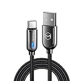 [Type-C] Power Off/On Smart LED Auto Disconnect 5FT Quick Charge Data Cable QC 3.0 Compatible with Samsung Galaxy S20,S10,S9,S8+,Google,Nexus 6P,LG,HTC & More List Below (Type C Black, 5FT/1.5M)