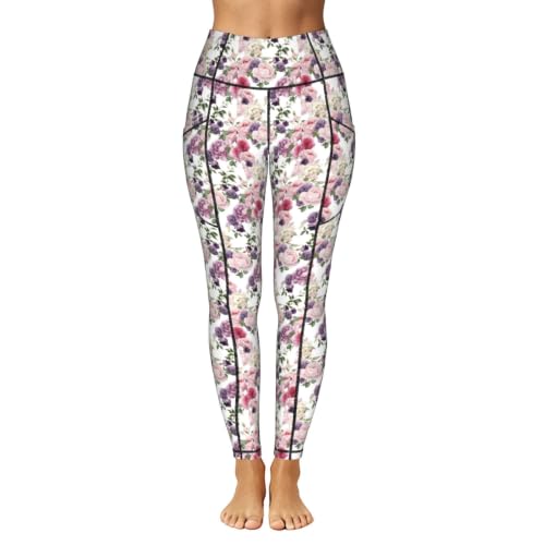 Pantalones de yoga transpirables y elásticos con diseño casual de rosas 2