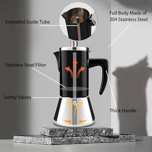 Image of 12 Cup Thickened 304 Stainless Steel Moka Pot Stovetop Espresso Maker Cafeteras Italian Percolator Espress Makers Capable Greca Mocha Coffee Machine for Induction Home and Camping 600ml 20oz