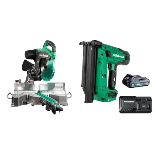 Image of Bundle of Metabo HPT 12-Inch Sliding Miter Saw, C12RSH3 + Metabo HPT 18V MultiVolt™ 18-Ga Compact Cordless Brad Nailer Kit, NT1850DG