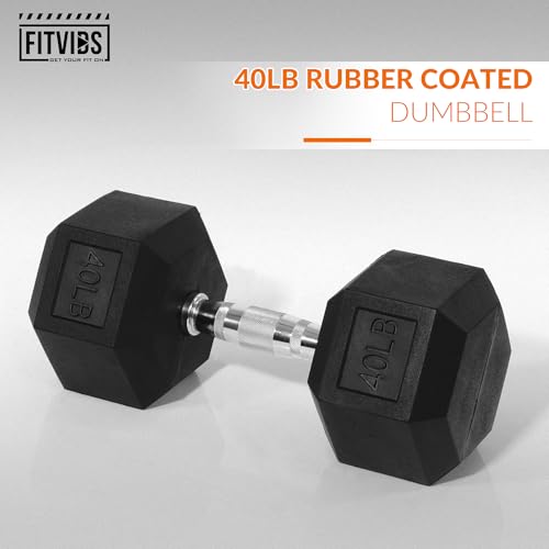 Image of Fitvids Hex Dumbbells Rubber Coated Hand Weights for Exercises and Fitness, 10-50LB Option