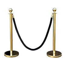 مجموعة حبل Stanchion في 3 PCS ، 72 "حبل أسود Velour &amp; Crown Top ، تم الانتهاء من الذهب