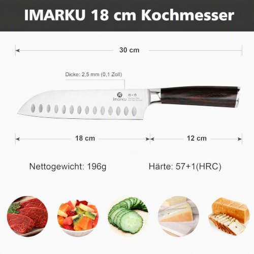 imarku Santoku Messer 17cm, Edelstahl Santokumesser für Präzise Schneiden – Ansicht 2