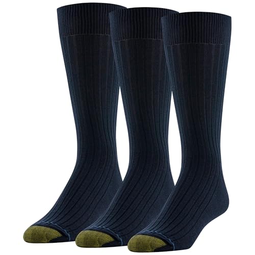GOLDTOE Men's Classic Canterbury Crew Dress Socks, 3-Pairs, Navy, Large