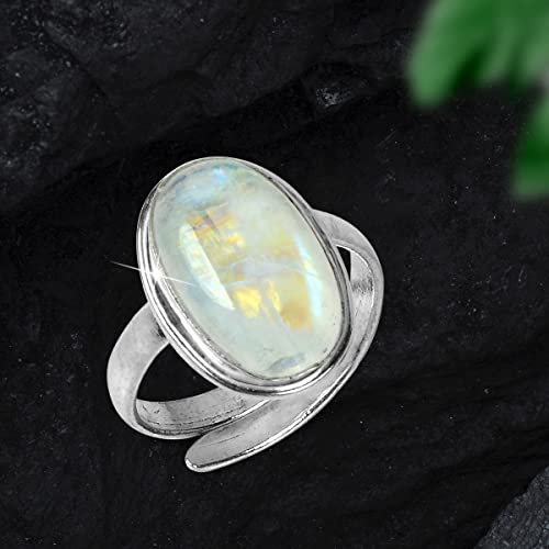 Image of Reiki Crystal Products Natural Certified Rainbow Moonstone Ring