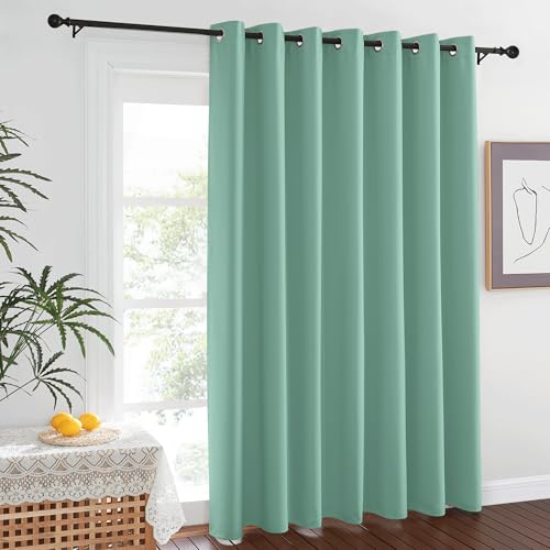 NICETOWN 84 inch Sliding Door Curtains for Bedroom, Grommet Thermal Insulated Blackout Window Treatment Sound Reducing Drape for Living Room, Aqua Blue, 1 Panel, W100 x L84
