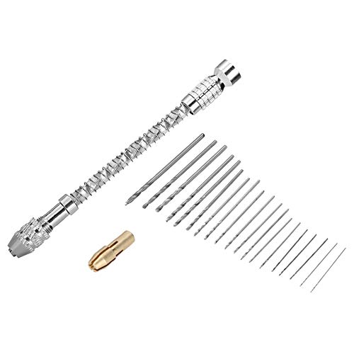Micro Drill Bit Set, Portable Mini Hand Drill with 20pcs Twist Drill Bits 0.3-1.6mm Brass Countersink Drill Bits for Clip 0.8-3.0mm Drill Bits