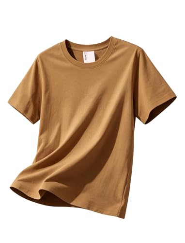 PATPAT Boys Brown T Shirt Size 11-12 Years Cotton Crewneck Short Sleeve Solid Tees Tops Brown Shirts for Boy Big Boy Casual Clothes