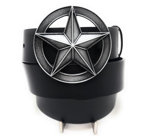 Antique Silver Star Buckle & Genuine Cow Leather Belt Combo