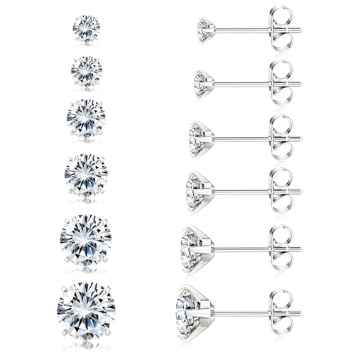 Jstyle 5A Cubic Zirconia Stud Earrings for Women Men, Hypoallergenic 316L Surgical Steel Earrings CZ Earrings Studs Silver Gold Black Cartilage Earring Sets for Multiple Piercing Studs