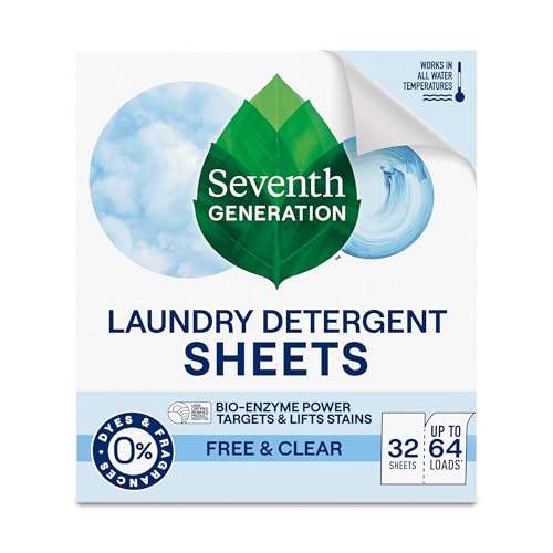 Seventh Generation Laundry Detergent Sheets 32ct Free & Clear Removes Tough Stains Safer for your...