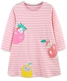 FreeLu Girls Cartoon Casual Dress Toddler Jersey Cotton Party Dresses Applique Embroidery Longsleeve T-Shirt Clothes(Strawberry Hamster,2T)