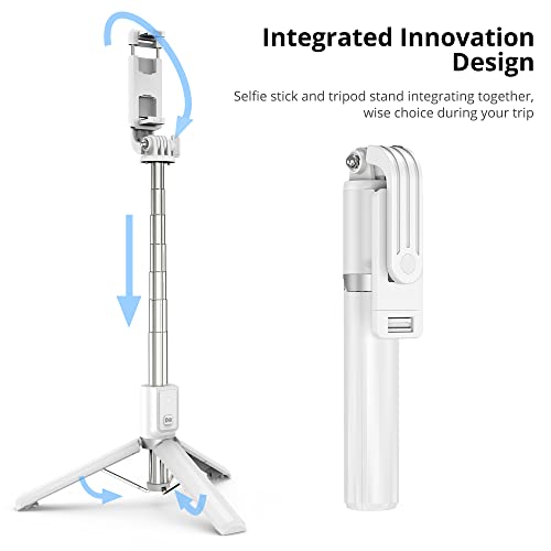 Atumtek 40" Selfie Stick Tripod, Extendable Bluetooth Selfie Stick With Wireless Remote For Iphone 13/12/12 Pro/11/11 Pro/Xs/Xr/X/8/7 Plus, Samsung, Google, Lg, Sony, Huawei Smartphones, White #TOP1