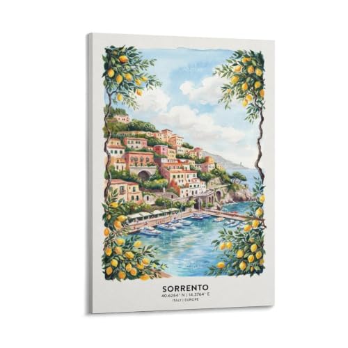 Poster Sorrento aquarelle vintage pour une décoration esthétique de bureau