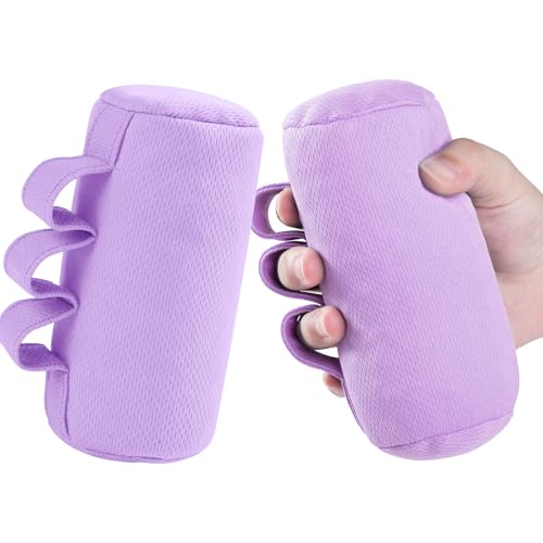 Palm Grips, Hand Contracture Cushions, Finger Grips, Finger Splitter, Palm Protector for Hand Contracture, Grip Strengthener Pad for Elderly, Stress Relief, Sweat Resistant, Washable, Purple, 2 Pcs