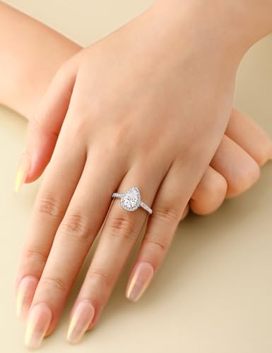 Elspeth 1.5CT Pear Cut Engagement Ring for Women, 925 Sterling Silver Halo Cubic Zirconia Promise Ring, Wedding Ring Gold Plated, Size 8.5 — view 6