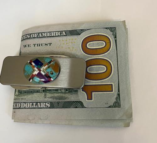 Native American Hand Crafted Money Clip Holder Organizer with Oval Muliti Zuni Inlay Piece2