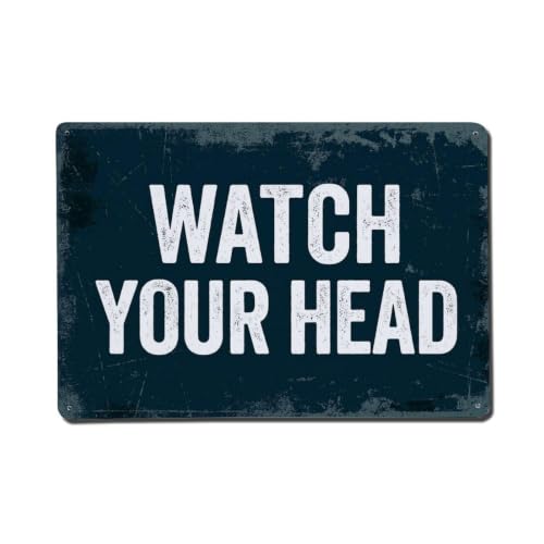 Image of Vintage Watch Your Head Metal Tin Sign