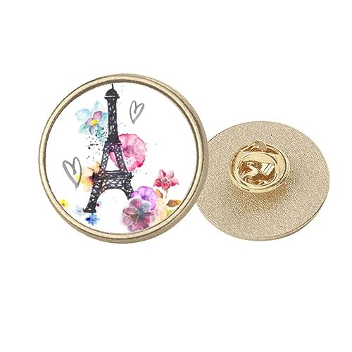 Broche tour Eiffel ronde en métal doré taille M pour femme