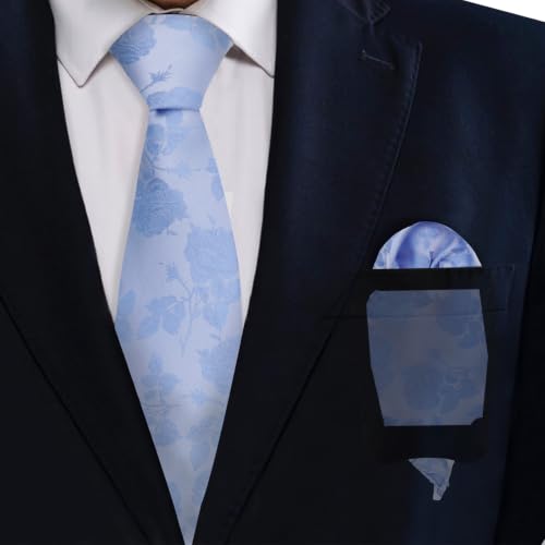 Image of Mantieqingway Floral Ties for Men, 3pcs /set Neck Tie Pocket Square Holder Set for Wedding Business Prom Party Usual