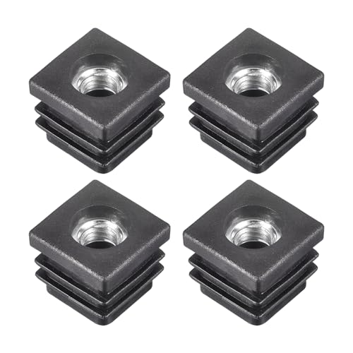 Sourcing Map 4-Piece M8 Threaded Square Tube Inserts - Black Plastic Plug Caster Inserts for 0.79 x 0.79 OD Square Tube End Caps