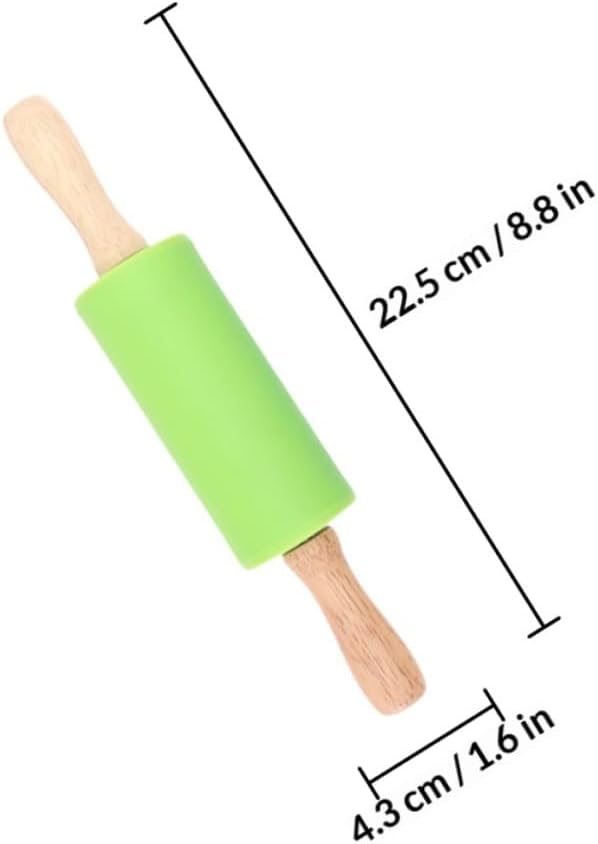 Mikikit 4pcs Silicone Rolling Pins for Dough Roller Pin Baking Accessory with Wooden Handles, Non-stick Kitchen Rolling Tools for Cookie and Dumpling Wrapper, Blue and Aqua