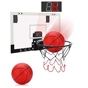 PELLOR Mini Basketballkorb fürs Zimmer Mini Basketball mit elektronischer Bewertungsfunktion und Sound, hängendes Basketballbrett mit 2 Bällen und Pumpe Indoor Outdoor Wurfspiele für Kinder