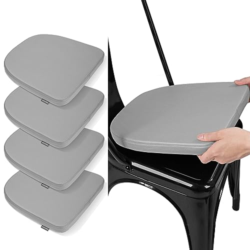 SINOSSO Modern Faux Leather 14" Metal Chair Cushions Set of 4, Leathaire Magnetic Chair Pads for Dining Kitchen Cafe Bistro Stackable Chairs (U-Shape, Dark Gray, 4)