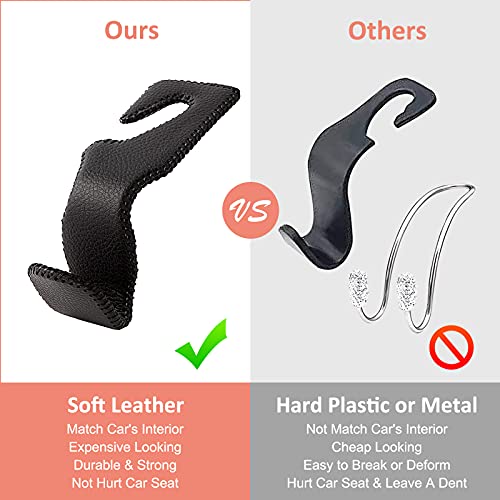 Tisohugo Car Purse Hook, Back Seat Headrest Genuine Leather Hangers Durable Vehicle Organizer Accessory For Hanging Grocery Bags, 2 Pack, Beige #TOP4