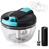 Zwiebelschneider Manuell, 500ML Zwiebel Zerkleinerer Mit 3 Edelstahlklingen Gemüseschneider und Mixer Multizerkleinerer Kleine Gemüseschneider Zwiebelhacker für Zwiebeln,Gemüse, Obst (blau)